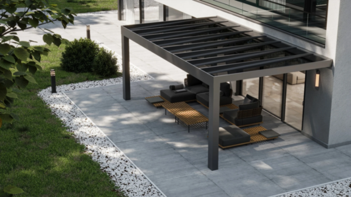 BQB veranda met zware aluminium profielen en glazen dak