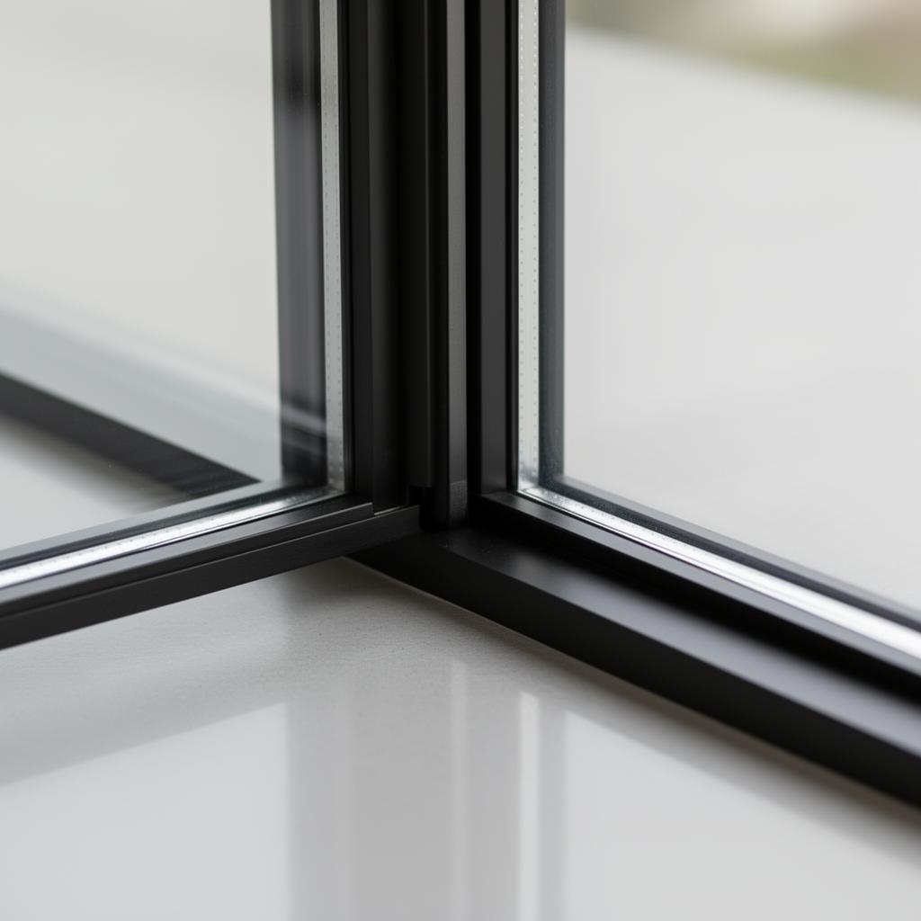 Detail van slank aluminium kozijnprofiel met vaste beglazing