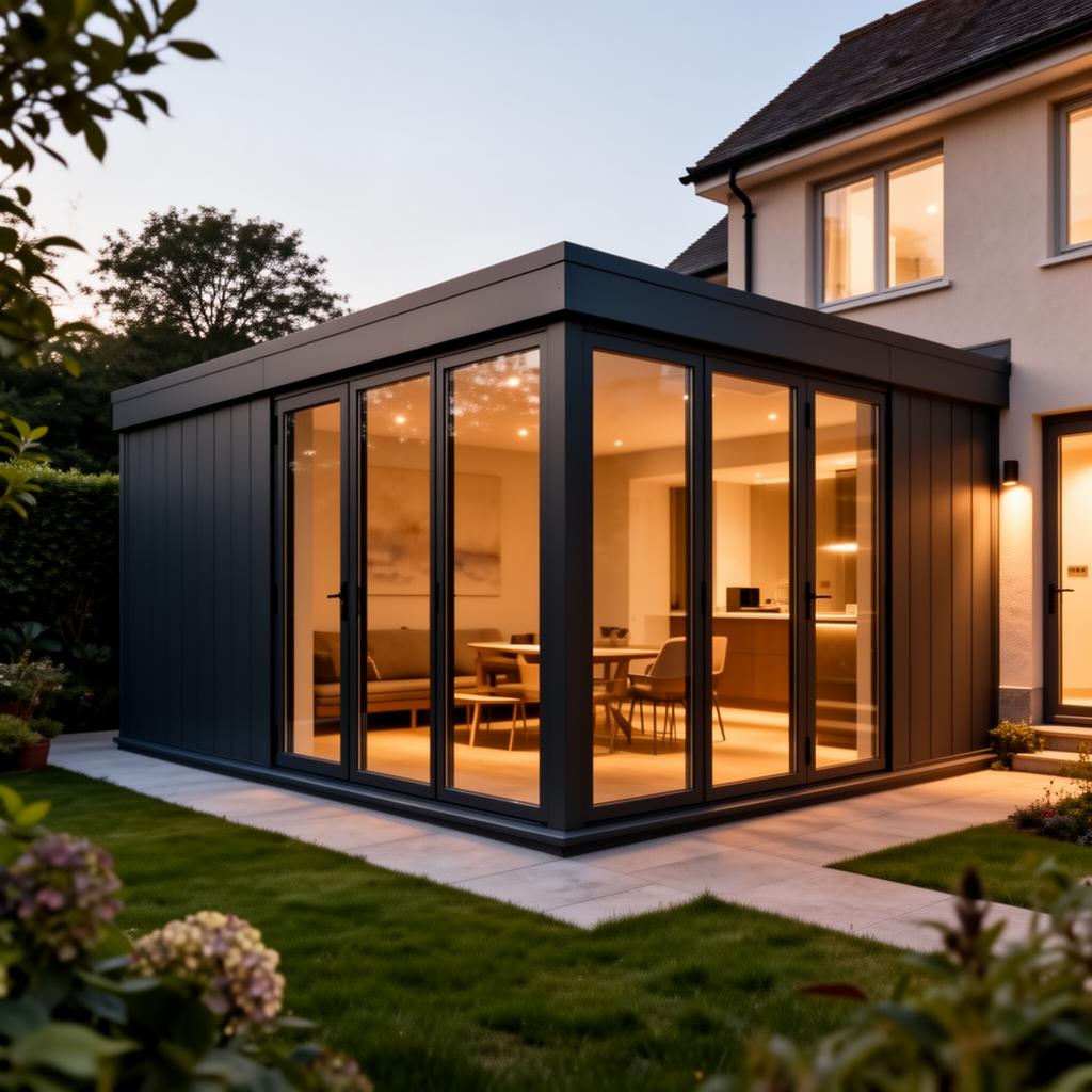 Tuinkamer met aluminium zijwanden en vaste glaselementen